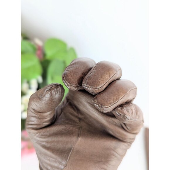 Vintage 1960s Roger Fare Brown Kid Leather Gloves Sz 8 Silk-Lined Driving Gloves - Picture 10 of 10